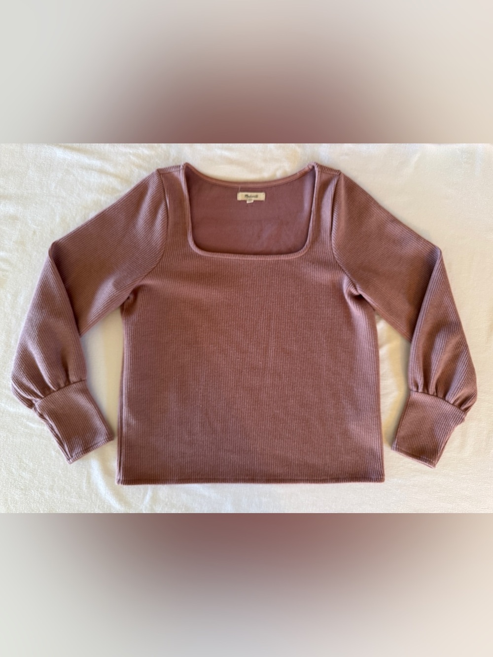 Madewell Ribbed Square Neck Top Mauve Pink Long Sleeve Women’s Medium